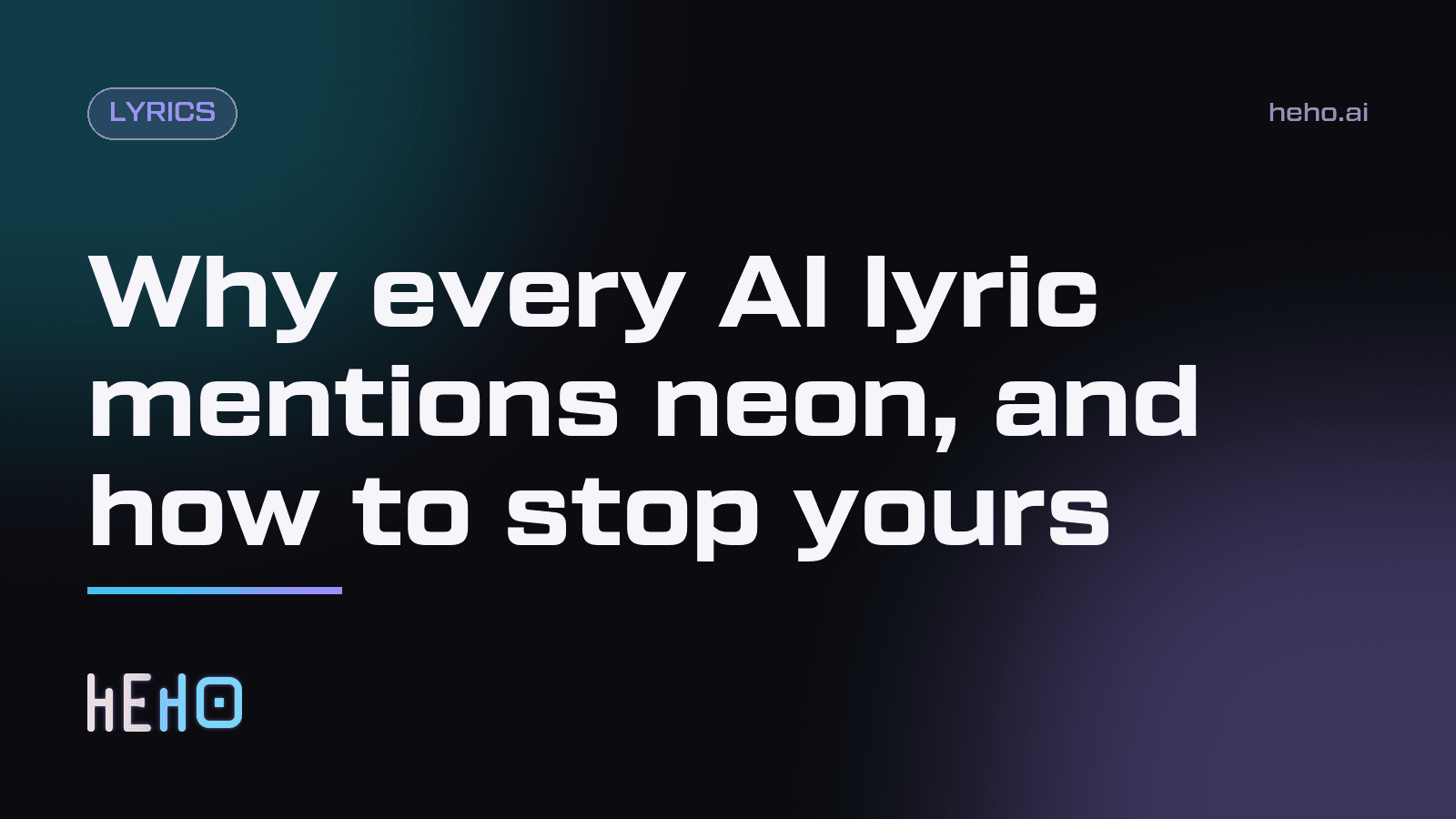 The article title in white on the Heho dark ground, with a lyrics tag pill and the HEHO wordmark under it.